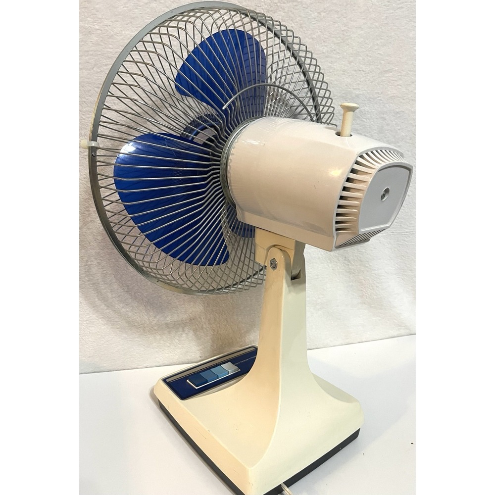 Vintage Galaxy 12" 3 Speed Oscillating Fan Blue & White Tested Blue Blade - Picture 5 of 7